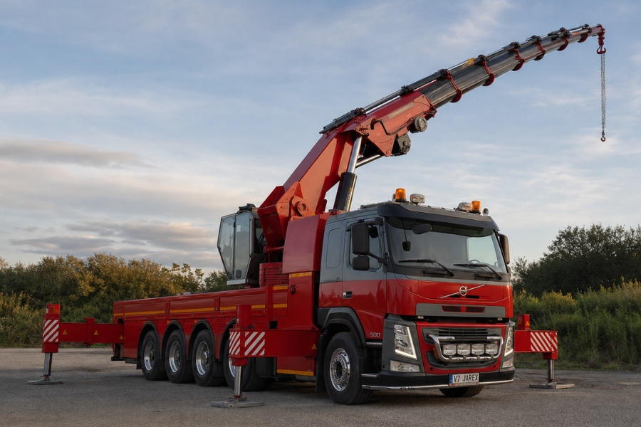 Volvo FM z żurawiem w pomocy drogowej
